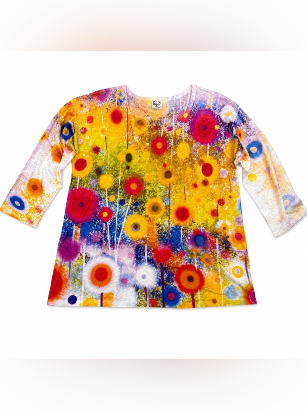 Et' Lois Abstract Floral Printed Size Medium Lightweight Knit Top Made in USA